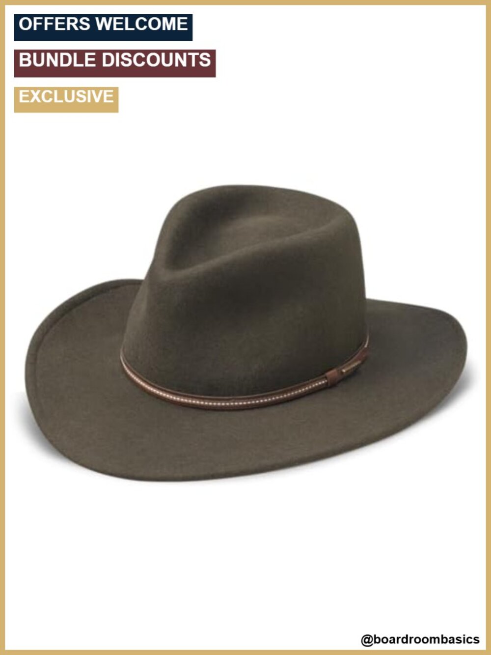 Men's Crushable Wool Cowboy Hat Brim DRI-LEX Sweatband